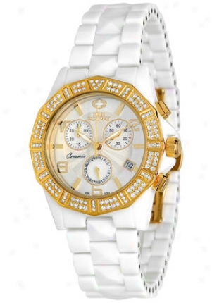 Swiss Precimax Women's Luxe Elite White Ceramic Chronograph Mother Of Pearl Dial Sp12044