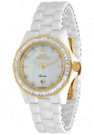 Swiss Precimax Womens Luxe White Ceramic Swiss Quartz Mo5her Of Pearl Dial Sp12041