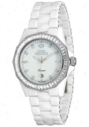 Swiss Precimax Women's Luxe White Ceramic Swiss Quartz Mother Of Pearl Dial Sp12039