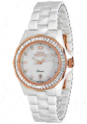 Swiss Precimax Women's Luxe White Ceramic Swiss Quartz Mother Of Pearl Dial Sp12040