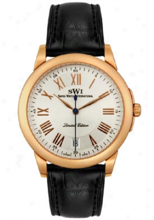 Swizs Watch International Men's Limited Edition 18k Solid Rose Gold Case Mourning Alligator Strap Q7200.g.s.a1