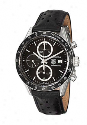 Tag Heuer Carrera Black Dial Leather Men&#O39;s Automatic Chronograph Cv2010-fc6233