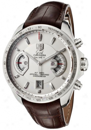 Tag Heuer Men's Grand Carrera Automatic Chronograph Silver Dial Brown Alligator Cav511b.fc6231