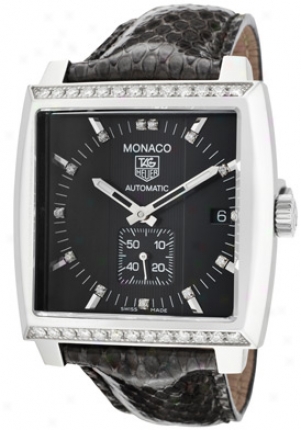 Tag Heuer Monaco Automatic White Diamond Black Dial Black Python Ww2118.fc6216