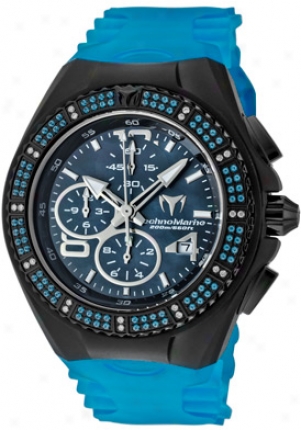 Technomarine Cruise Gem Chrono Blue Topaz & White Diamond (0.98 Ctw) Black Mop Dial Livid Transparent Silicon 108034