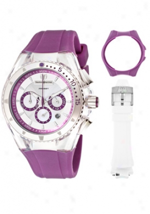 Technomarine Women's Cruise Lipstick Chronograph Silver Iridescent Dial Purple Silicone 111032