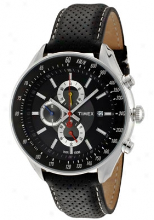 Timex Men's Sl Series Chronograph Black & Grey Dial Black Leather 2n156