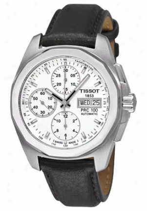 Tissot Men's T-sport Prc 10O Automatic Chronograph White Dial Black Leather T0084141603100