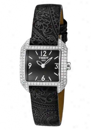 Tissot Women's T-trend T-wave White Diamond Black Genuine Leather T02.1.425.52