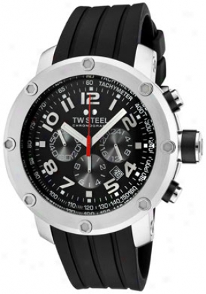 Tw Steel Men's Grandeur Tech Chronograph Black Dial Black Rubber Tw120