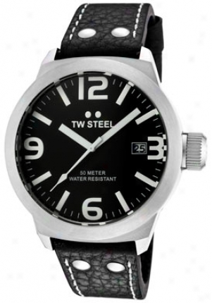 Tw Steel Men's Icon Black Dial Black Leather Tw622