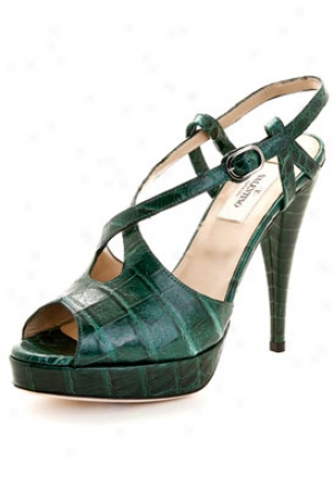 Valentino Green Crocodile Lezther Peep Toe Pumps 5ws00934-aco-g37.5