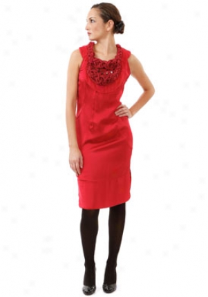 Valentino Red Embellished And Braided Neckline Dress Dr-4b0vs6c-red-10