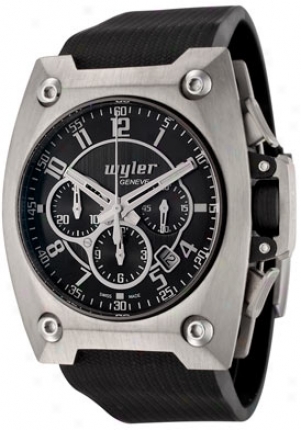 Wyler Gsneve Men's Code R Automatic Chronograph Black Dial Black Rubber 100.1.00.bb6.rba