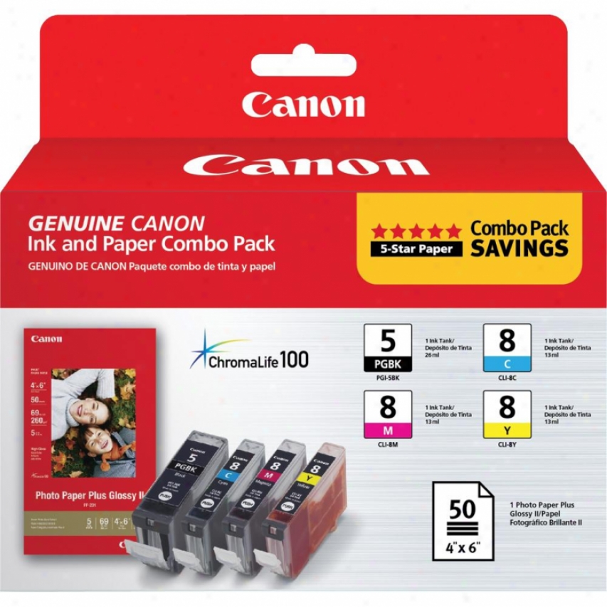 Canon 0628b027 Pgi-5 / Cli-8 Combo Pack With Pp-201 4"x6" Paper