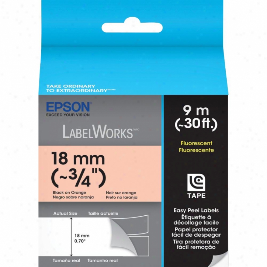 Epson Labelworks Fluorescent Lc Tape Cartridge ~3/4" Black On Orange