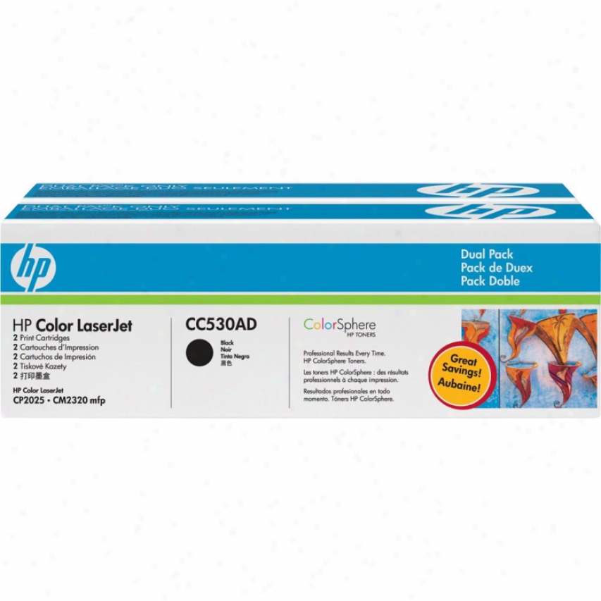 Hp Color Laserjet Cc530ad Dual Pack Black Print Cartridge W/ Colorsphere Toner