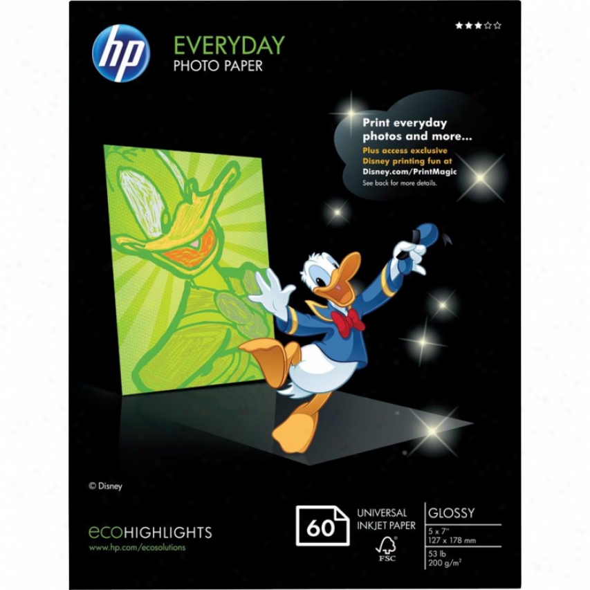 Hp Everyday Glossy Photo Paper - 60 Sheets - 5" X 7" - Ch097a