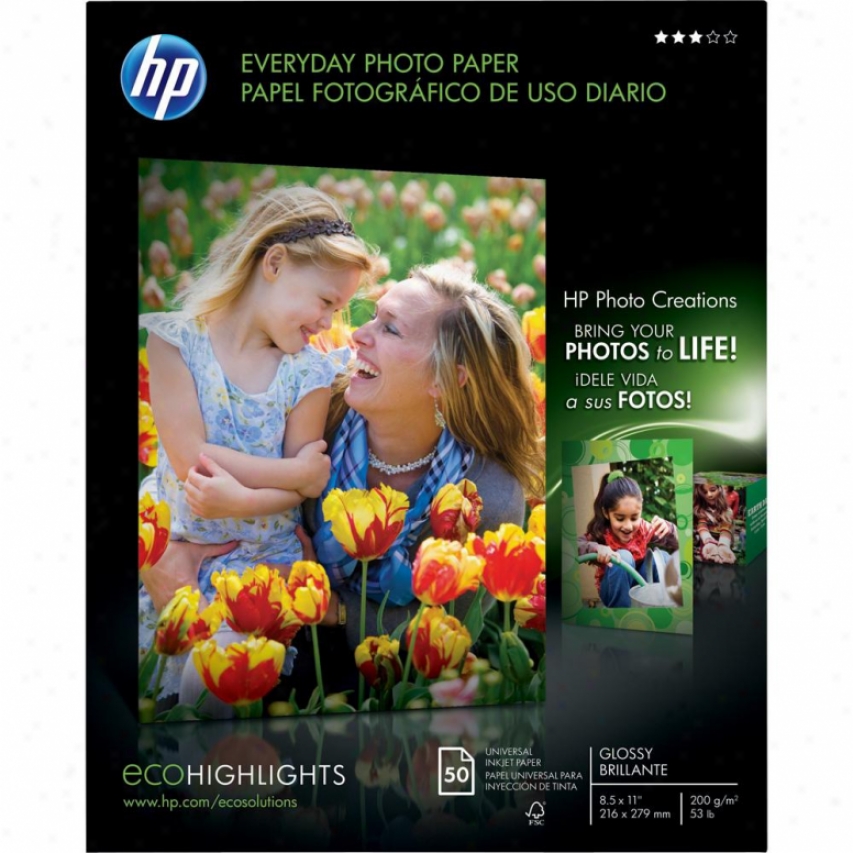 Hp Everyday Photo Paper - Glossy - 5 Sheets - 85" X 11" - Q8723a