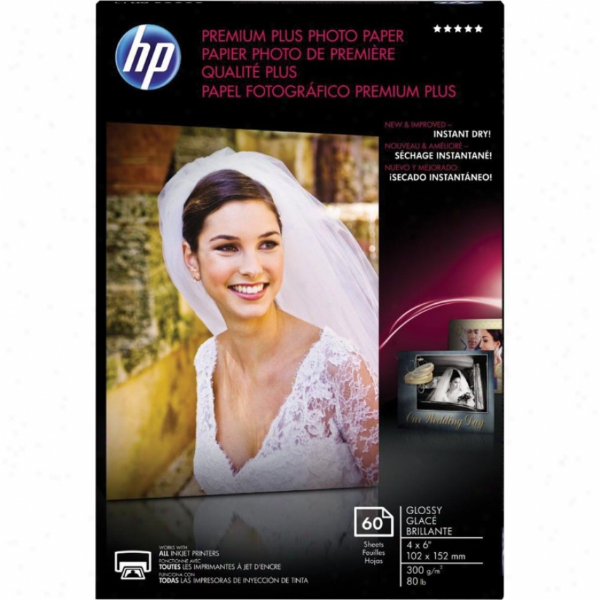 Hp Premium Plus Photo Paper - Glossy - 60 Shewts - 4" X 6" - Cr665a