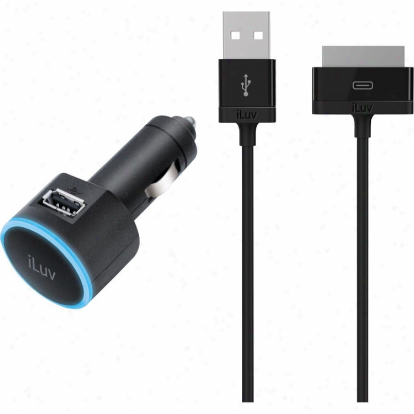 Iluv Usb Car Adapter W/ Charge/sync Cable For Galaxy Tab - Iad572 - Black