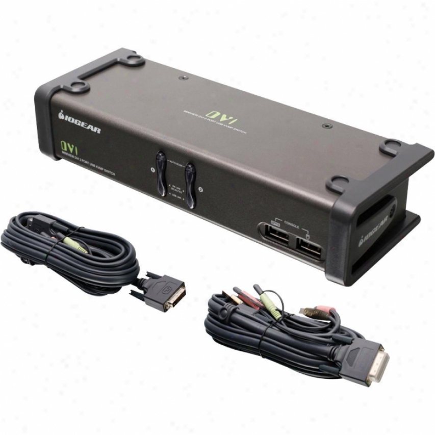 Iogear Gcs1102 2-port Dvi Kvmp Switch With Audio And Cables