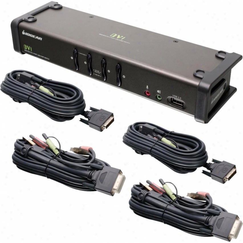 Iogear Gcs1104 4-port Dvi Kvmo Switch With Audio And Cables