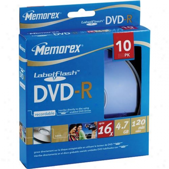 Memorex 32023133 10-pack 16x Labelflash Dvd-r Disc Spindle - Blue