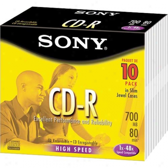 Sony 10cdq80l1/t 10-pack Of 700mb Cd-r Discs