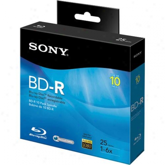 Sony 25gb Blu-ray Disc 6x Recordable Spindle - 10-pack - 10bnr25rns