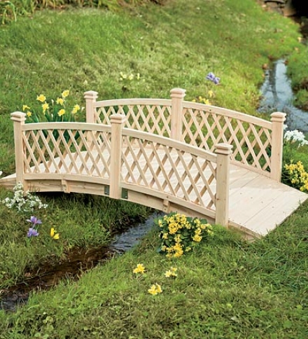 10'l Wooden Garden Foot Bridge With Latticework Sides