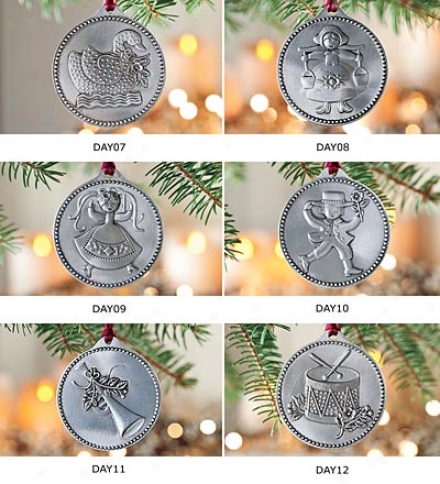 12 Days Of Christmas Pewter Ornaments, Set Of Days 7-12