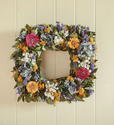 17" Sq. All Fool Handcrafted Square Zinnia Wreath