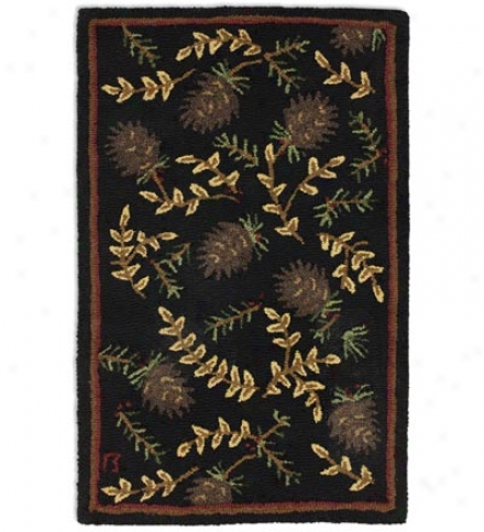 2' X 3' Hand-hooked Fire-resistant Willows And Cones Wool Rug