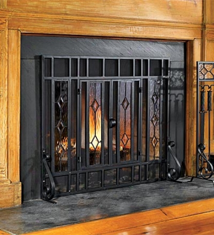 38" X 31"h Beveled Glass Diamond Fireplace Screen With Powder-coated Tubular Steel Frame And Tool Setsave $49.95 On The Set!