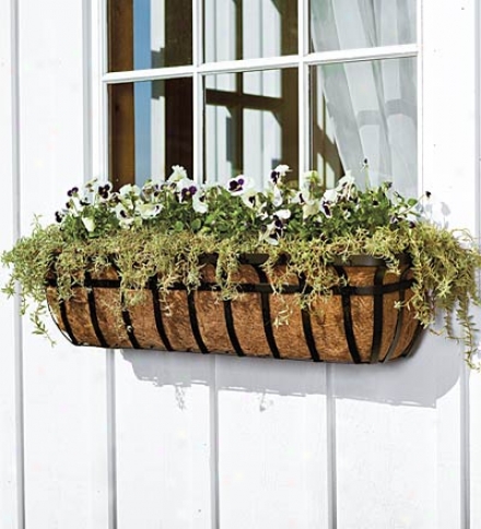 48"l English Hay Basket Winndow Planter With Coco Liner And Adjustable Brackets