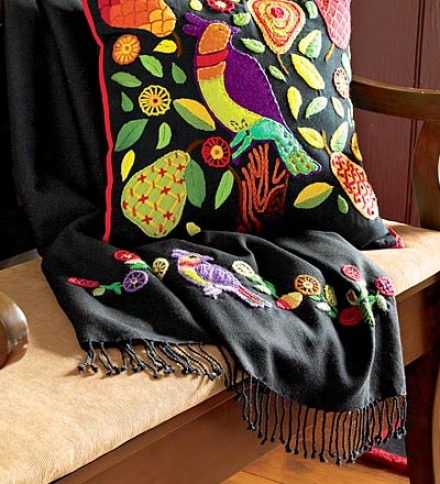 50"w X 70"l Colorful Creeel Partridge In A Pear Tree Holiday Wool Throw