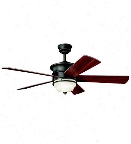 52" Wood-grain Reversible Blade Ceiling Fan With Etched Glass Shade