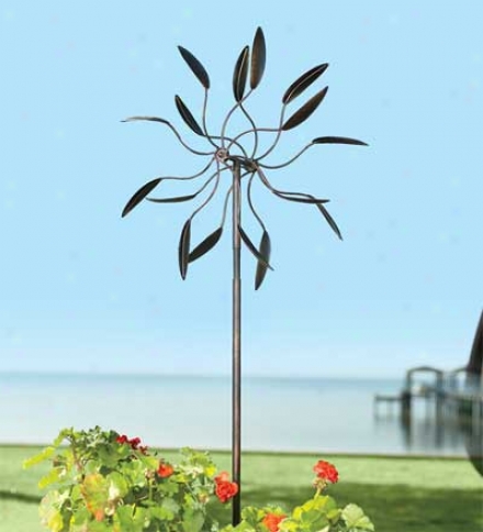 6'h Kinetic Steel Leaf Design Garden Windmill