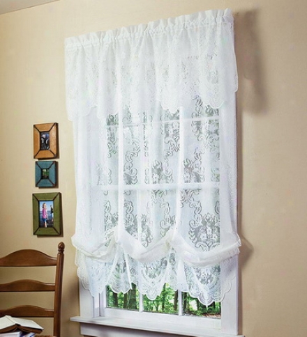 63"l Easy Care Polyester Vanessa Lace Curtains With Scalloped Edge And Rod-pocket Top