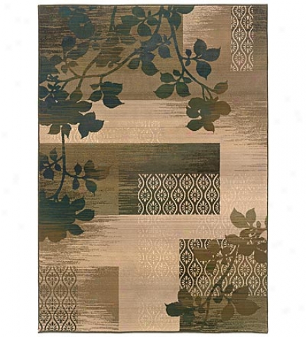 6.7' X 9.1' Odyssey Green Leaves Cross-woven, Wool-look Polypropylene Area Rug