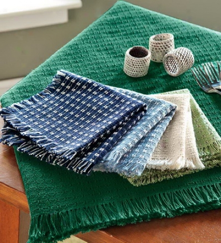 70" Round Homespun-cotton Reversible Tablecloth With Fringed Edges