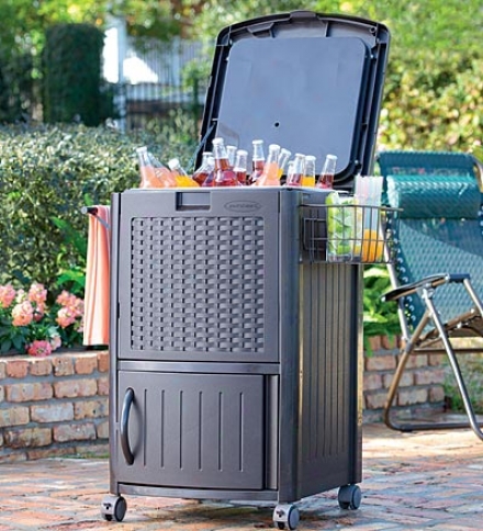 77 Quart Wicker-look Portable Resin Cooler With Storage Drawer