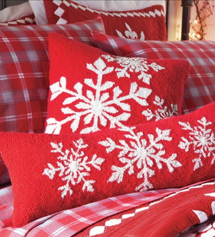 8"w X 24"l Oblong Hooked Wool Holiday Snowflake Pillow