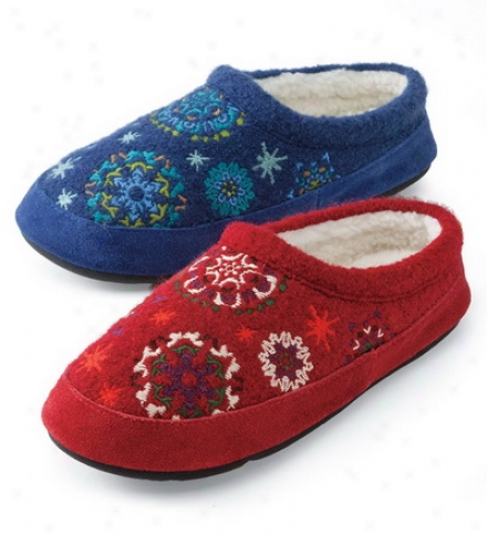 Acorm&#174; Boiled Wool Embroidered Snowflower Mules