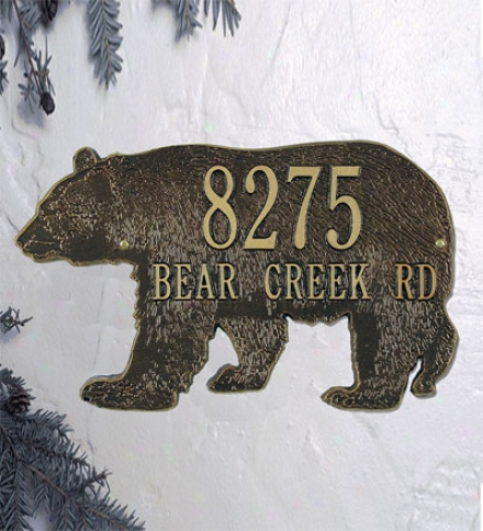 American-made Bear Silhouette Address Plaque In Cast Aluminum