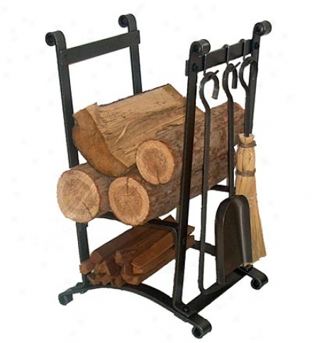 American-made Hammered Steel Compact Curved Log Rack With Tool Predetermined