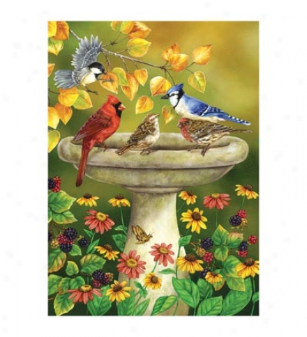 Autumn Birdbath Houuse Flag