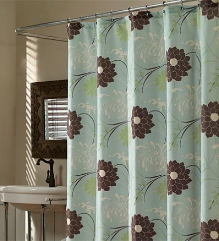 Blue Chrysanthemum Duck-weave Sjowef Curtain