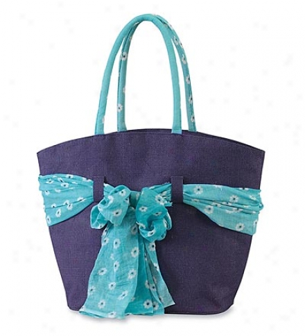 Blue Maria Jute Tote With Removable, Coordinating Scarf